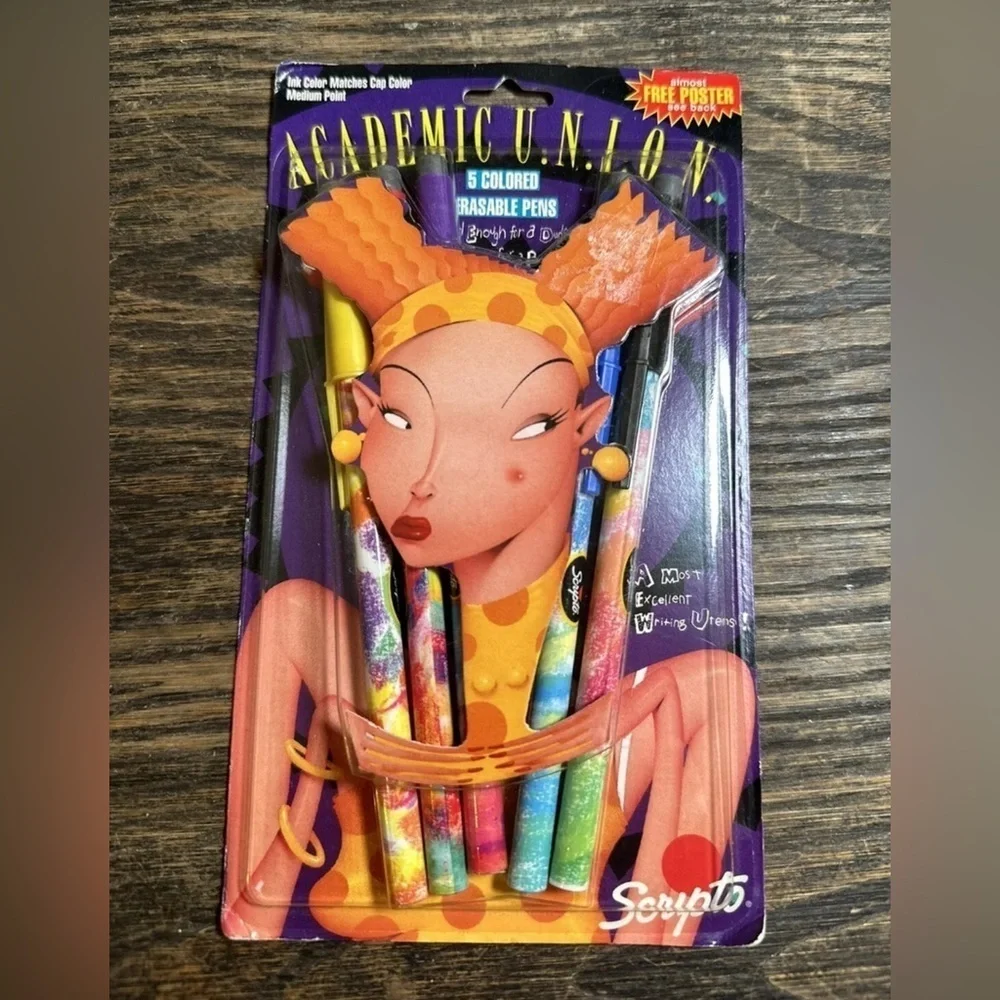 Vintage 1993 Scripto Academic Union Erasable Pens New Bill Mayer 90s Deadstock